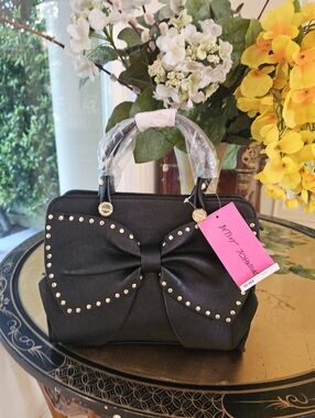 Betsey Johnson Bow Regard Satchel Handbag Top Handle Black NWT Y2K